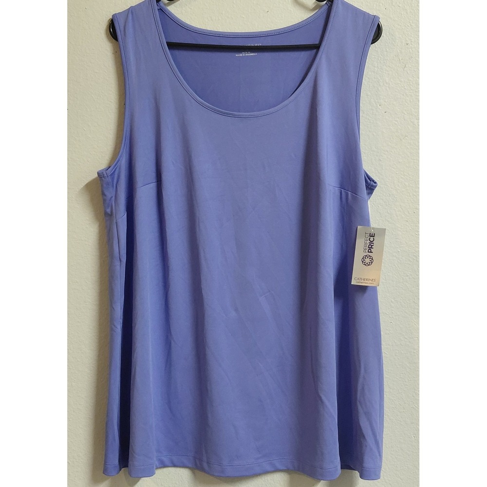 Catherines Womens 0X 14/16W Blue Scoop Neck Sleeveless Tank Top NWT - Picture 2 of 9